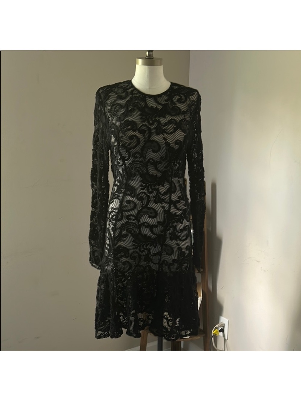 VTG Eletra Casadei Sheer lace midi a-line sexy Long-Sleeve Lace Dress small
